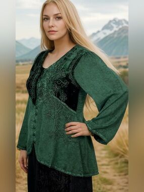 Women’s AGAN TRADERS Embroidered Long Sleeve Tunic Blouse Top Size L